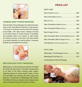 Tuart Hill Massage Price List