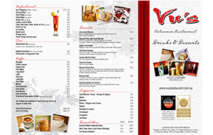 Vu's dessert & drink menu