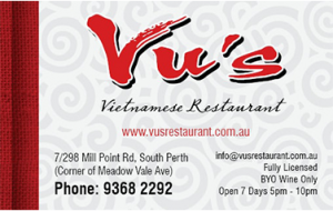 Vu's vietnamese restaurant business cards