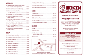 Wokin asian cafe A4 menu