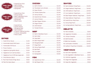 Wokin Asian Cafe Price List