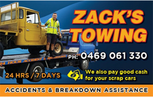 Zack's towing business cards